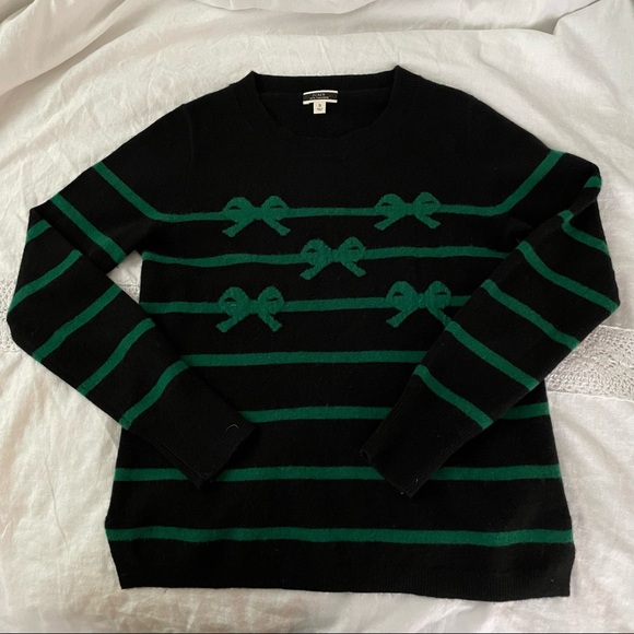 J. Crew Cashmere Crewneck small bow ribbon black - Picture 1 of 6
